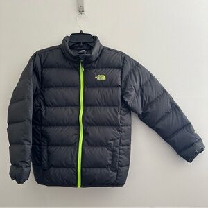 The North Face Down Puffer Jacket Boys Size L Gray/Green 550 Fill Excellent